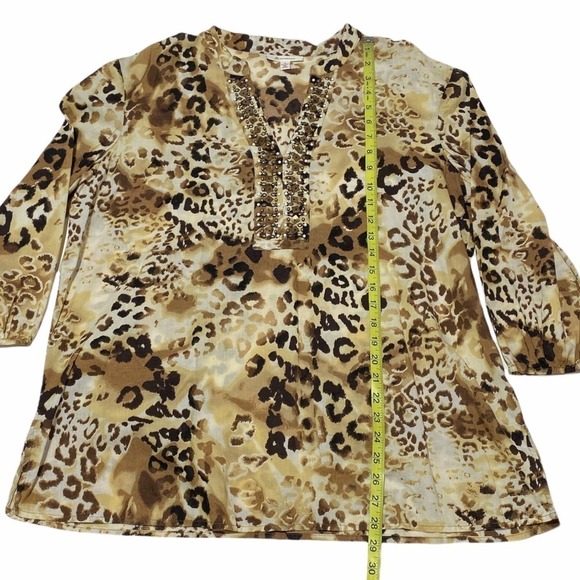 Jm Collection Leopard Print Embellished L/S Blouse - Picture 6 of 11